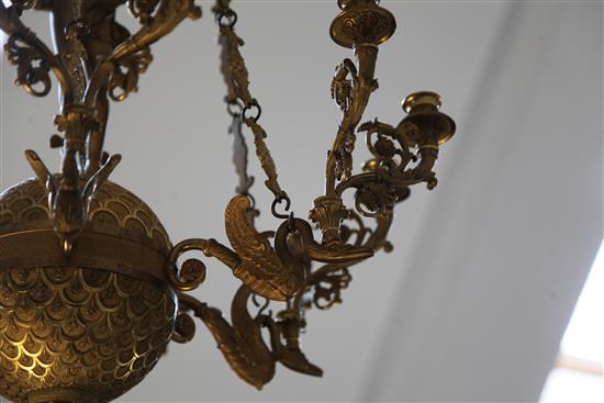 A fine Empire ormolu chandelier, drop 4ft 4in.